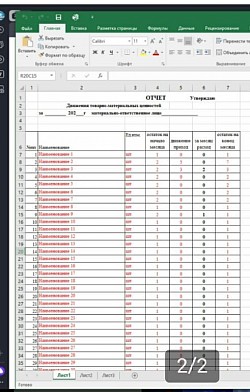 Электронный отчет, таблица Excel, считает расход, суммирует в итоге